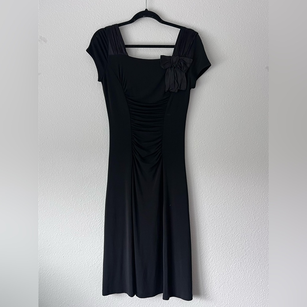 || BLACK GOWN || RUSHED FRONT || BOW || FORMAL DRESS ||